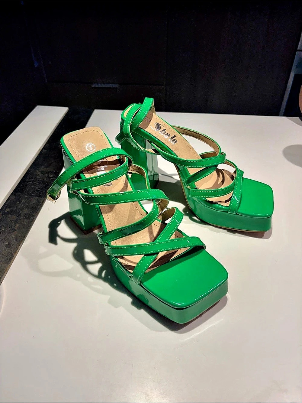 SHEIN Green Strappy Platform Heels size 7